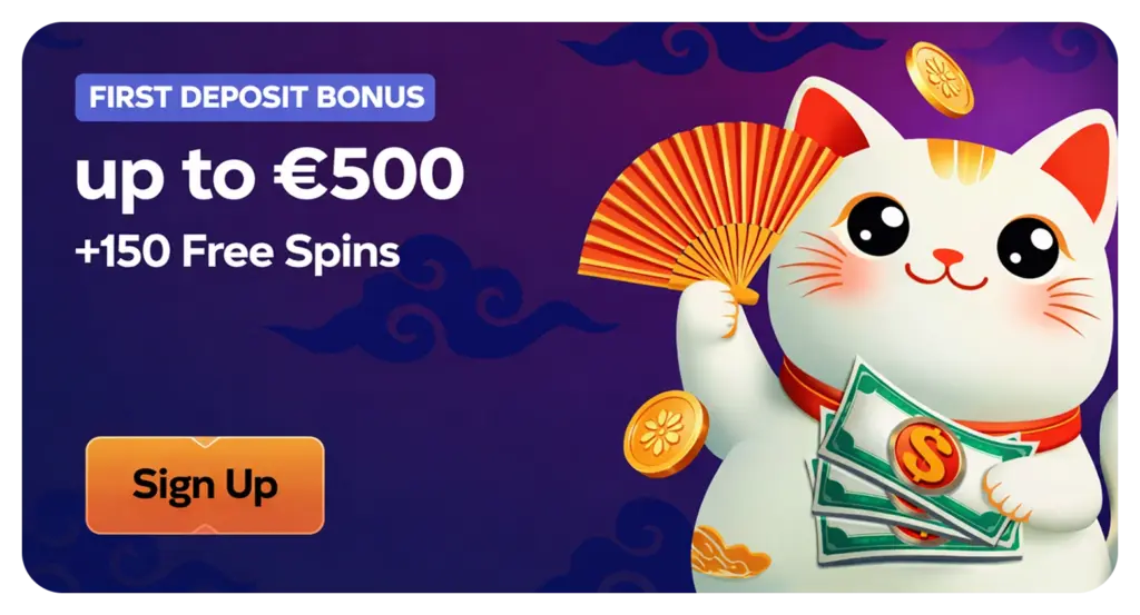 Manekispin welcome bonus €500 plus 150 free spins